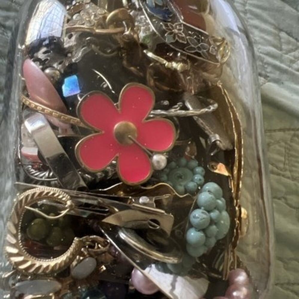 Mixed Vintage Costume Jewelry Odds, Ends and Pieces Lot New Glass Jar for Crafts